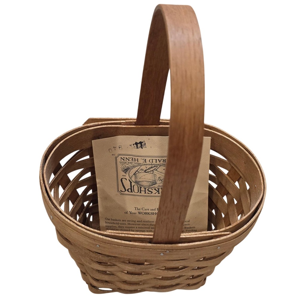 Workshops of Gerald E Henn Handwoven‎ Wood Basket with Handle 1997 Small Vintage